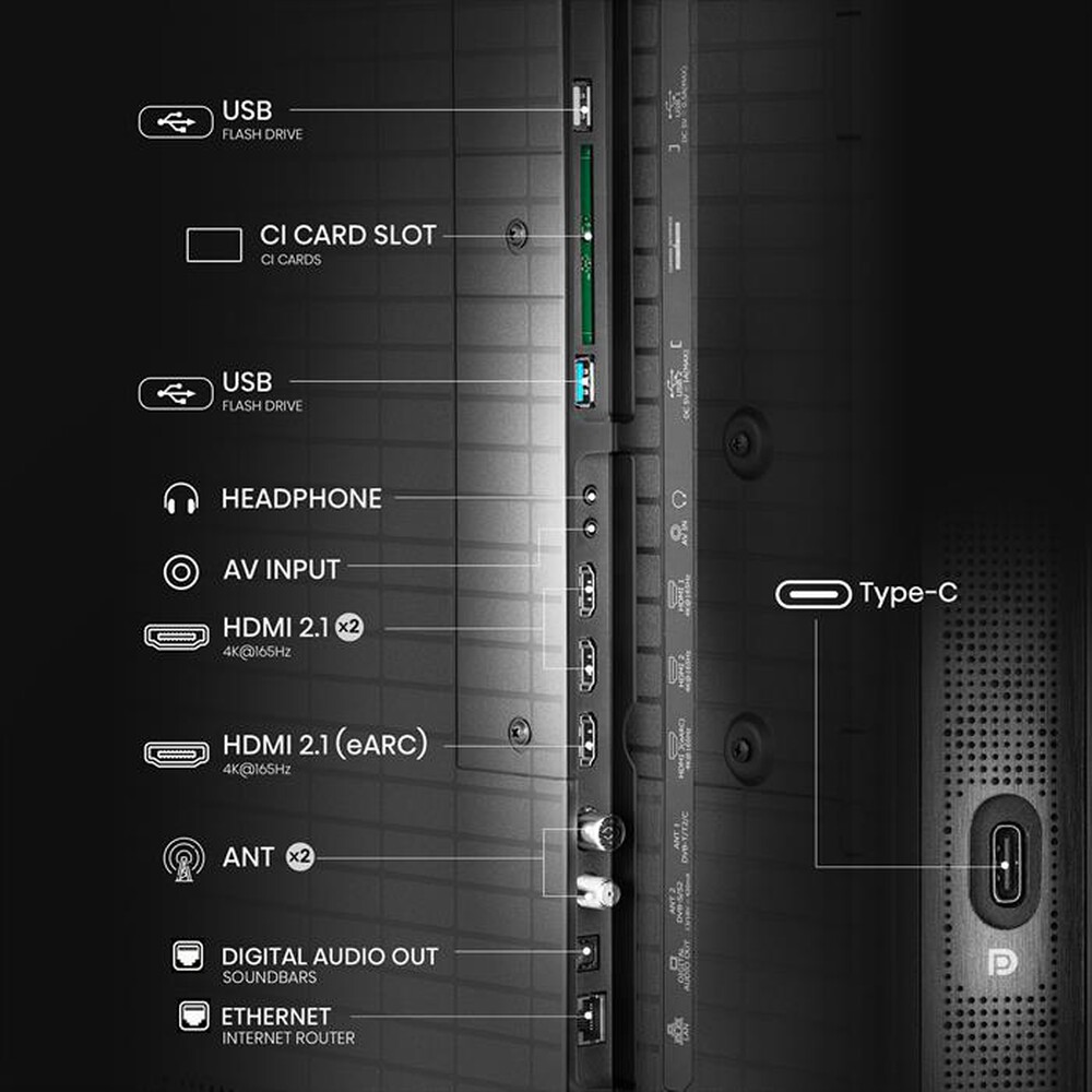 Immagine del prodotto HISENSE - Smart Tv Mini LED PRO 65" 4K Ultra HD 65U8Q 165Hz-Metallo - Grigio Carbone