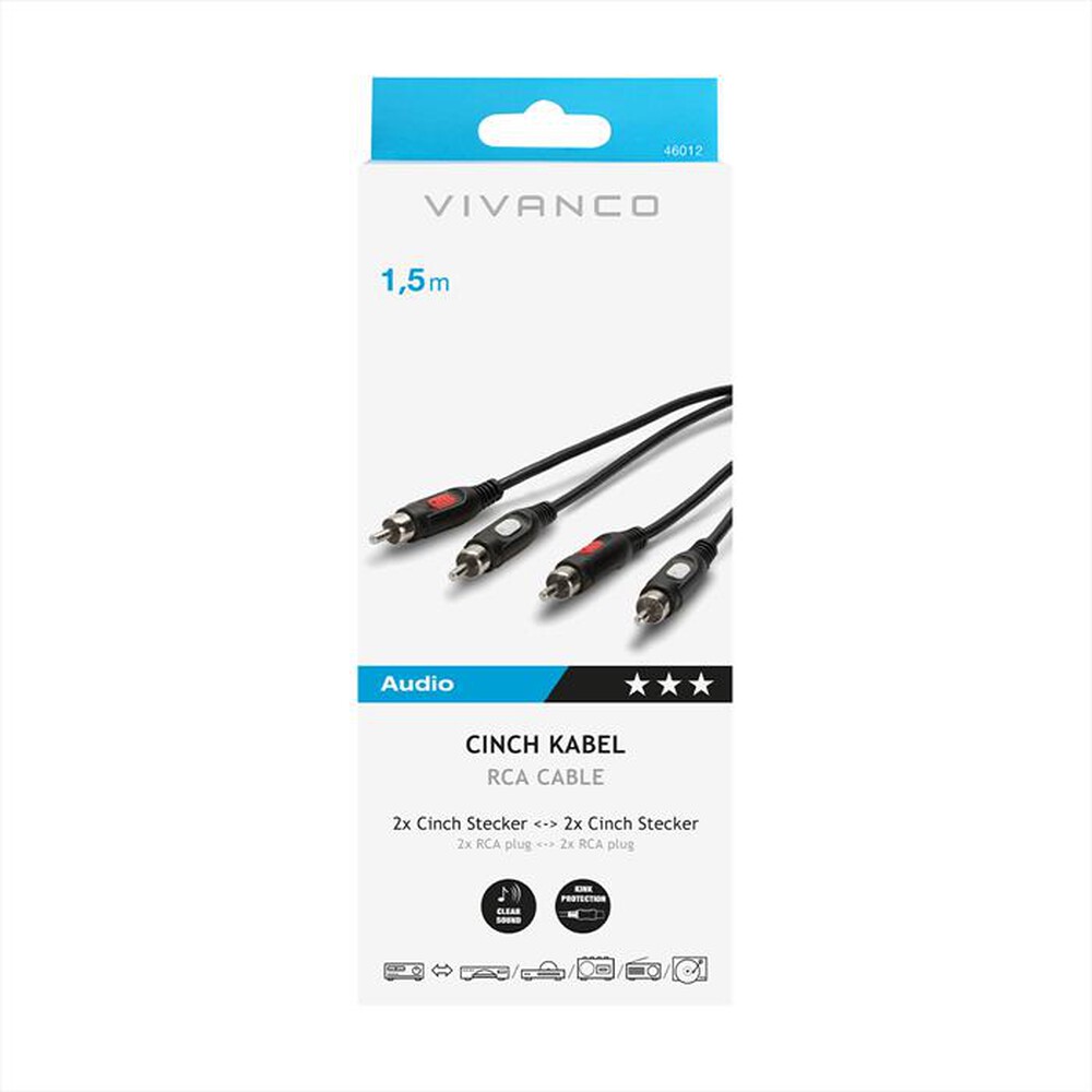 Immagine del prodotto SBS - RCA conn. stereo,2xRCA plug-2xRCA plug,-Nero