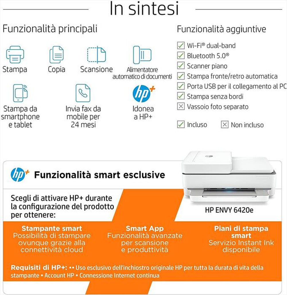 Immagine del prodotto HP - MULTIFUNZIONE ENVY 6420E 3 MESI INSTANT INK HP+-Bianca