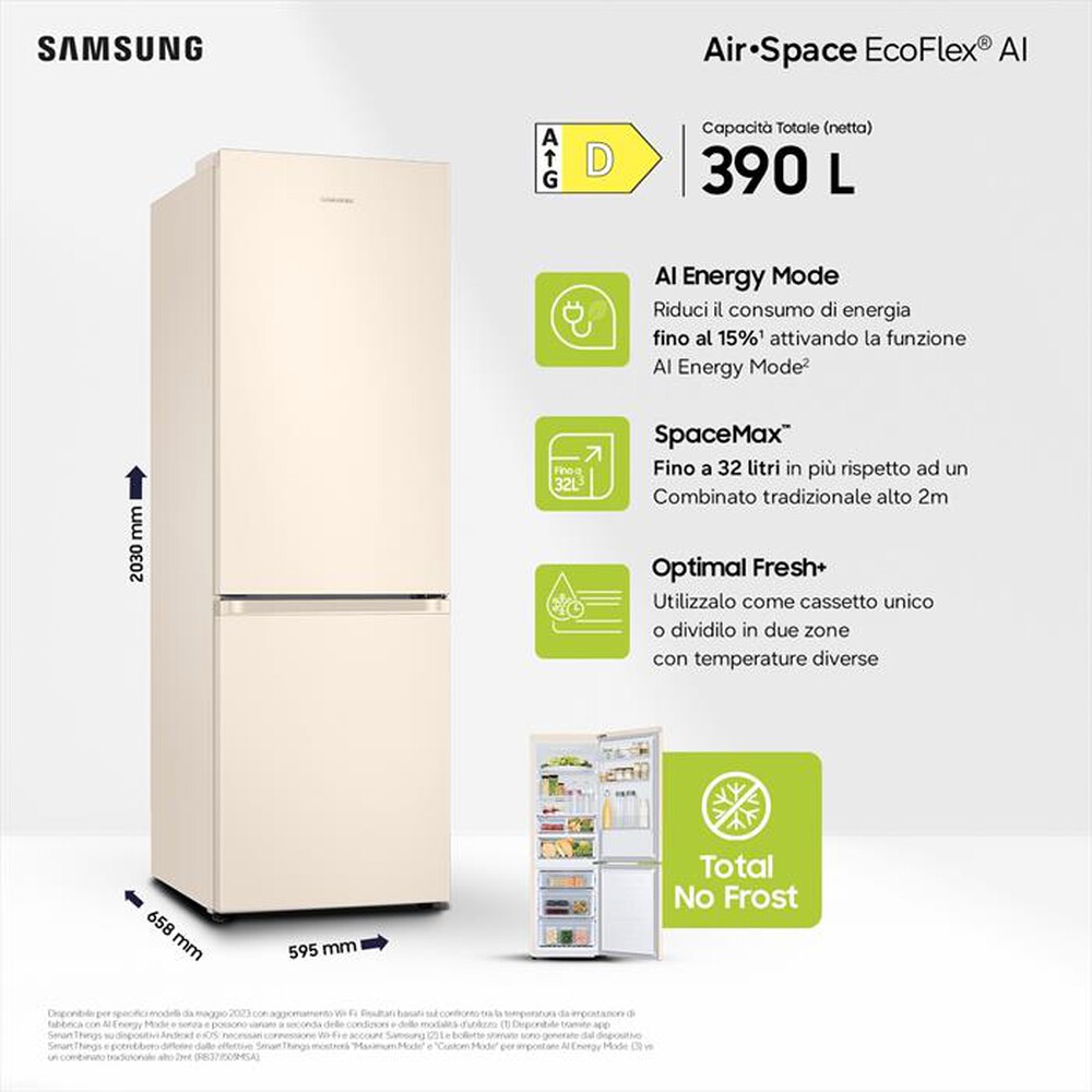 Immagine del prodotto SAMSUNG - Frigorifero combinato RB38C603DEL/EF ClasseD 390lt-SABBIA