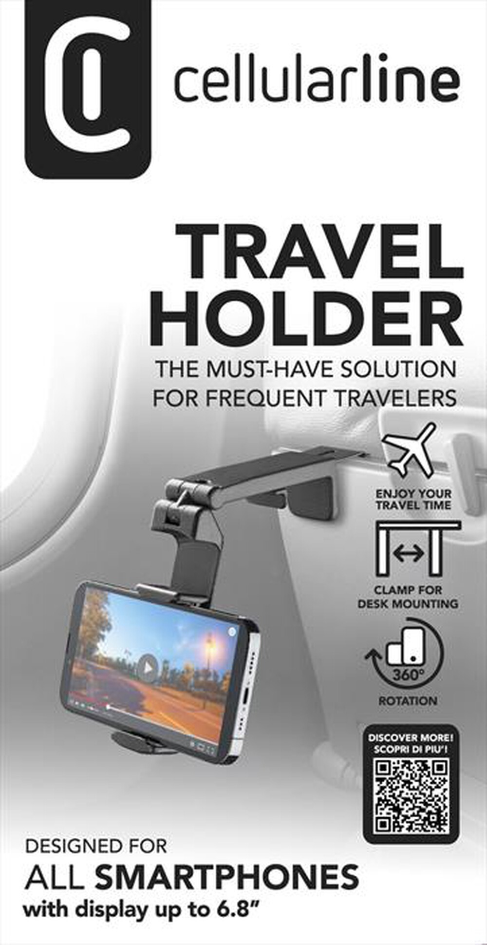 "CELLULARLINE - Supporto smartphone da viaggio TRAVEL HOLDER-Black"