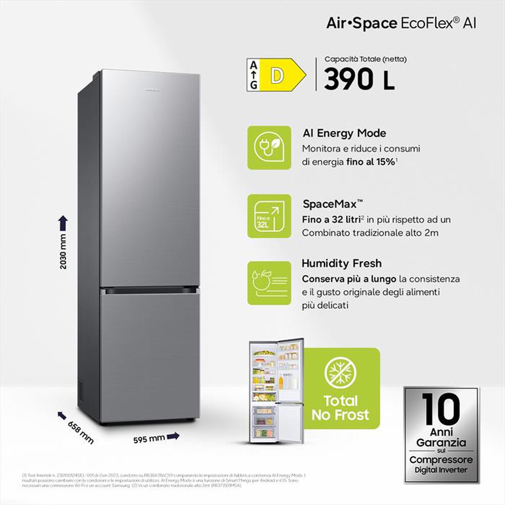 Immagine del prodotto SAMSUNG - Frigorifero combinato RB38C600DSA/EF ClasseD 390lt-SILVER INOX