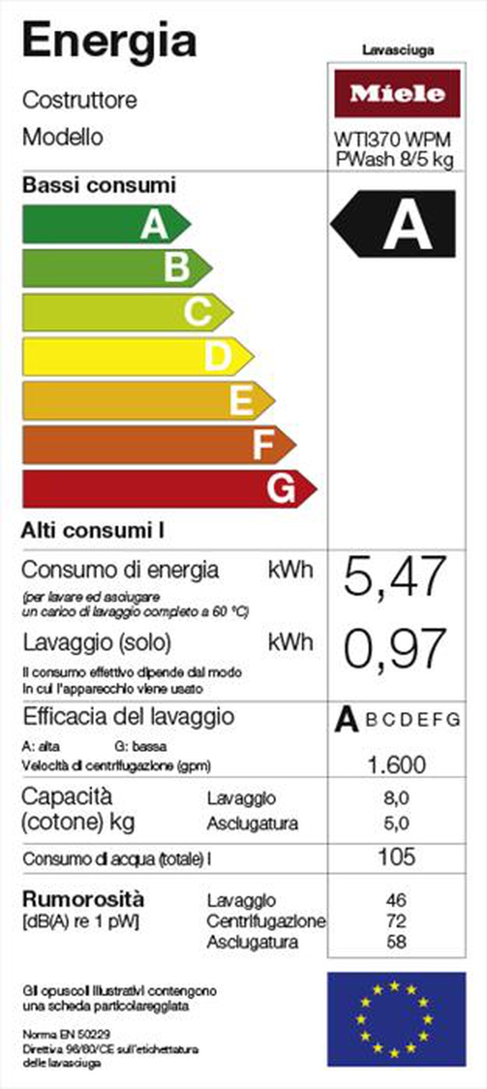 Immagine del prodotto MIELE - Lavasciuga WTI 370 8/5 Kg Classe D
