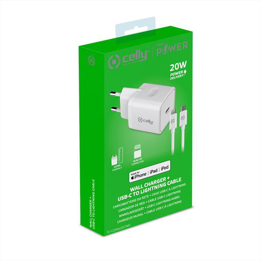 "CELLY - TC1C20WLIGHTWH - TC 1 USB-C 20W + LIGHT CABLE-BIANCO/PLASTICA"