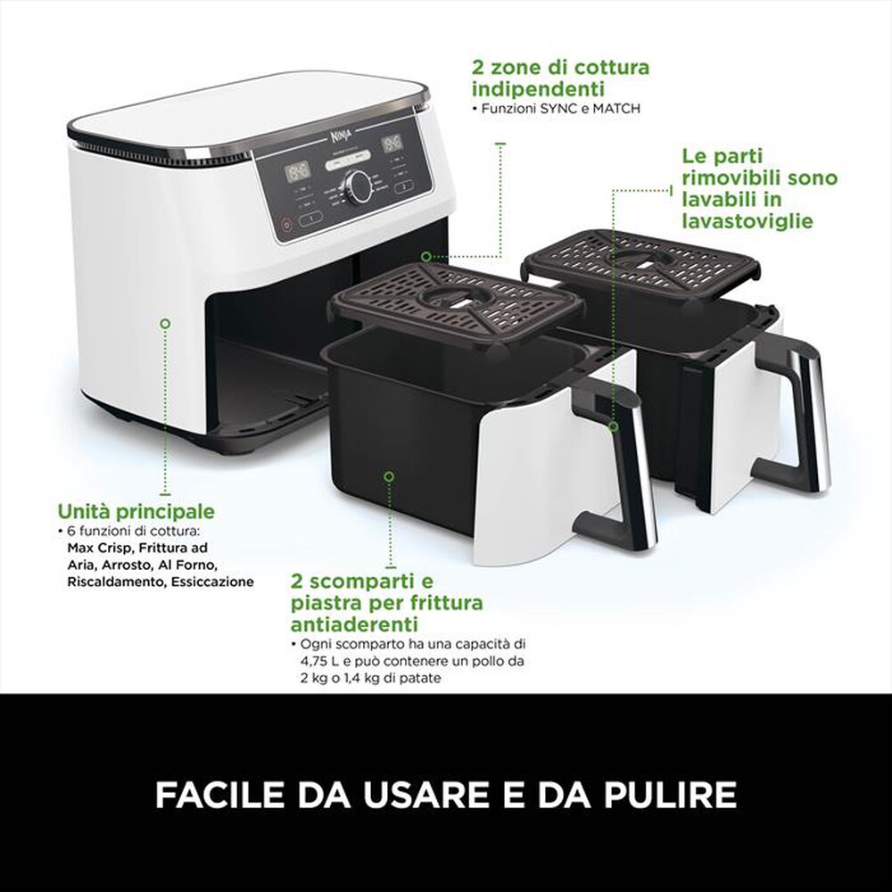 "NINJA - FRIGGITRICE AD ARIA DOPPIA MAX9,5L AF400EUWH-Bianca"