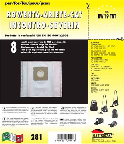 ELETTROCASA - Sacchetti aspirapolvere RW19TNT