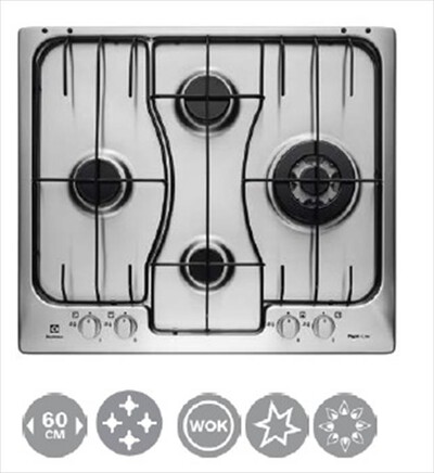ELECTROLUX - Piano cottura a gas RGG6243LOX 4 fuochi 59,4cm-INOX ANTIMPRONTA