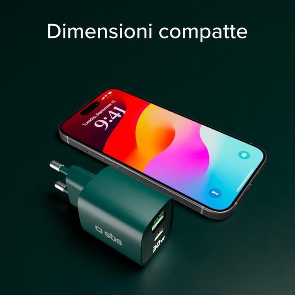 Immagine del prodotto SBS - Caricabatterie da muro TETRGANLCD1USB1C30G-Verde