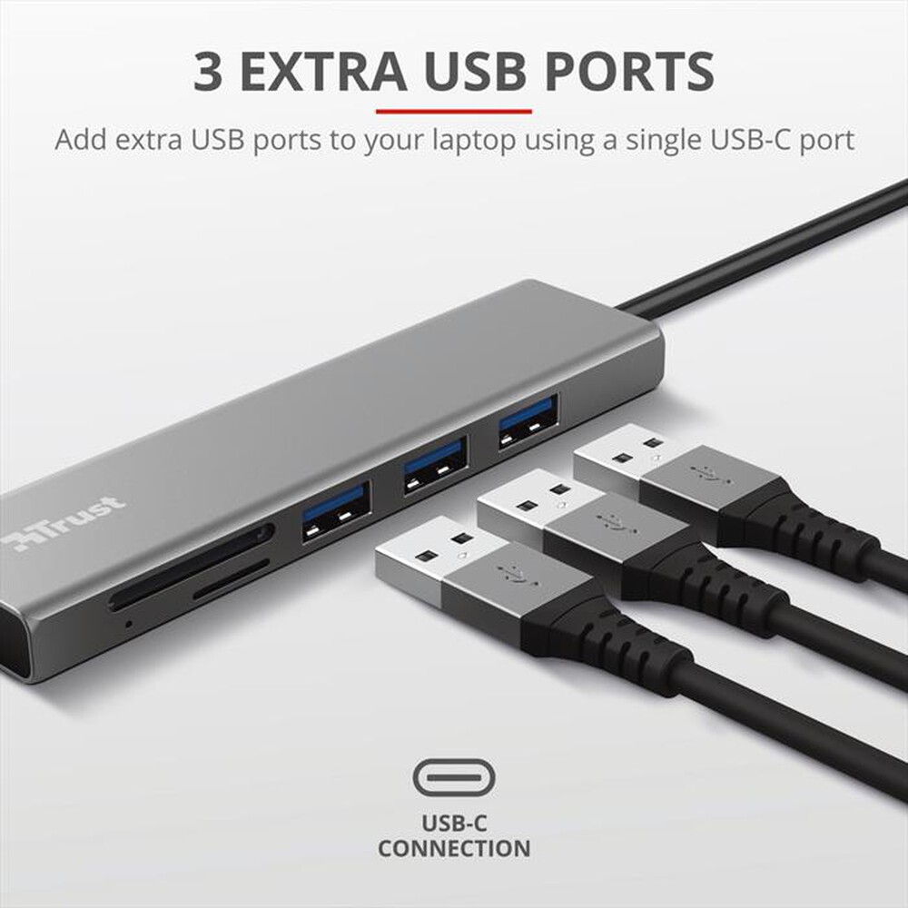 "TRUST - HALYX FAST USB-C HUB & CARD READER-Grey"