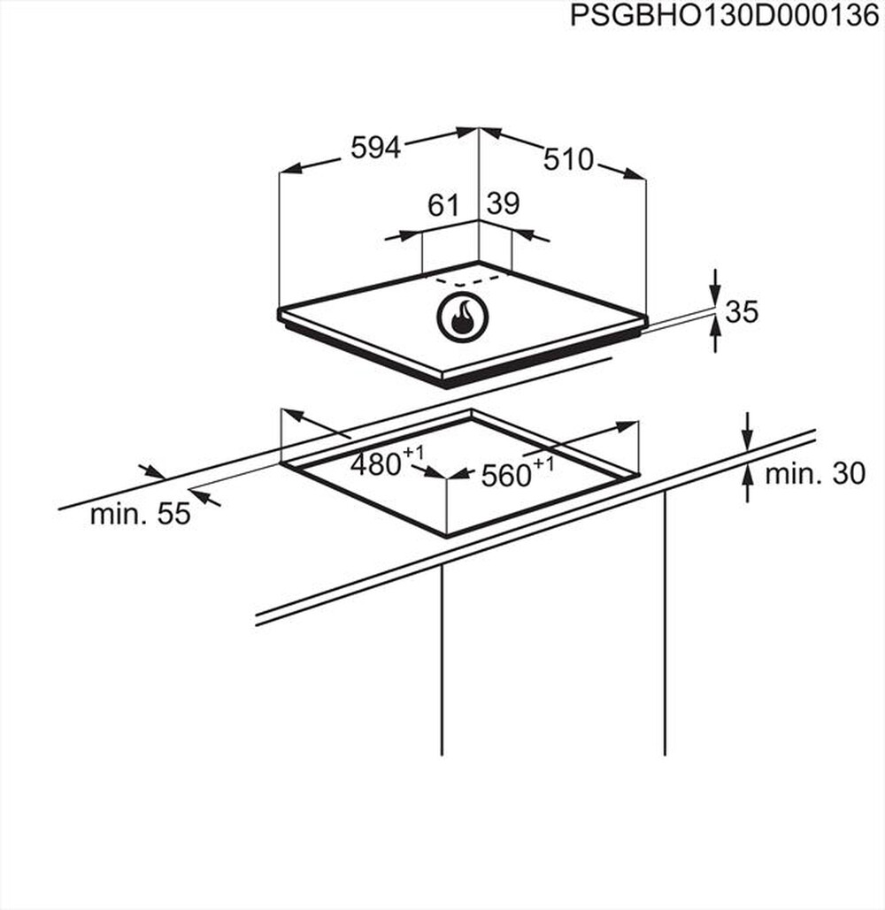 Immagine del prodotto ELECTROLUX - Piano cottura a gas RGG6243LOX 4 fuochi 59,4cm-INOX ANTIMPRONTA