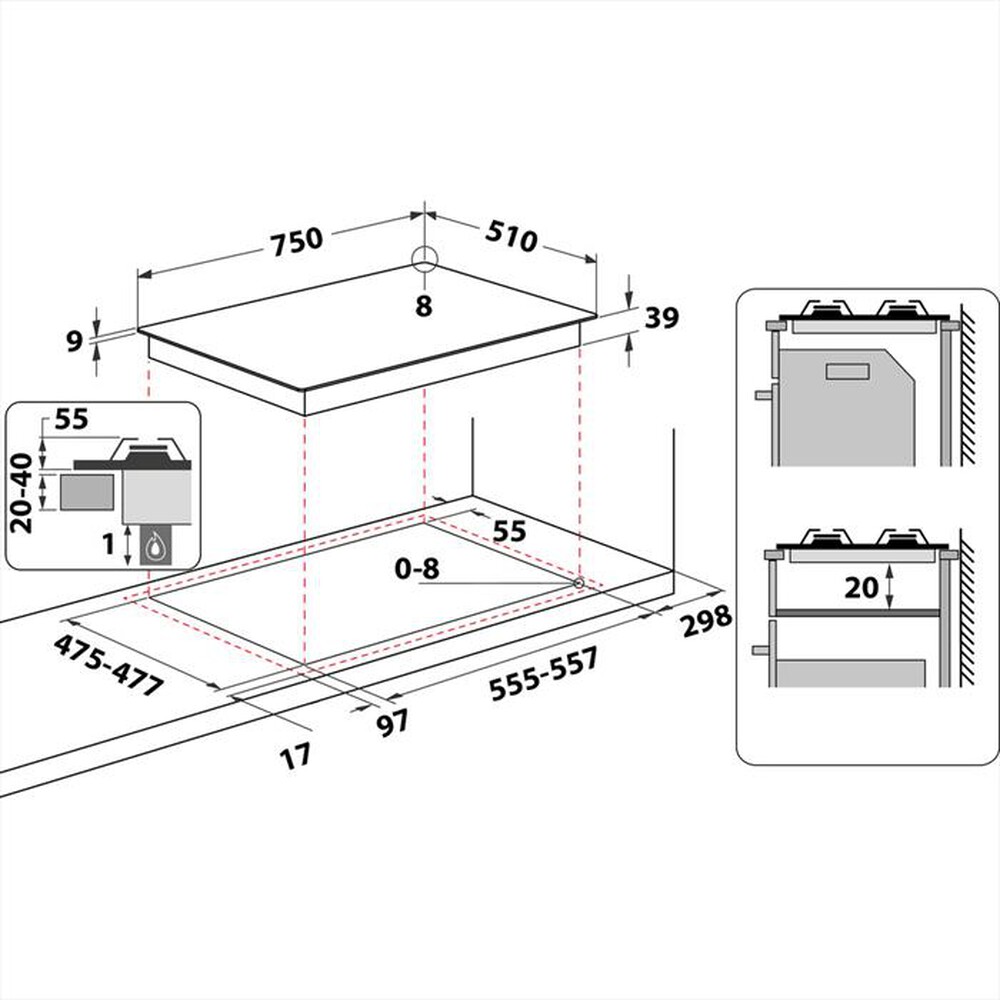 "HOTPOINT ARISTON - Piano cottura a gas PCN 750 T (AN) R /HA 75cm-Antracite"
