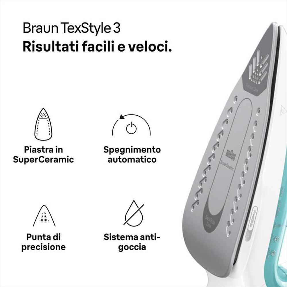 Immagine del prodotto BRAUN - FERRO A VAPORE TEXSTYLE 3 SI3041GR-Bianco/Verde