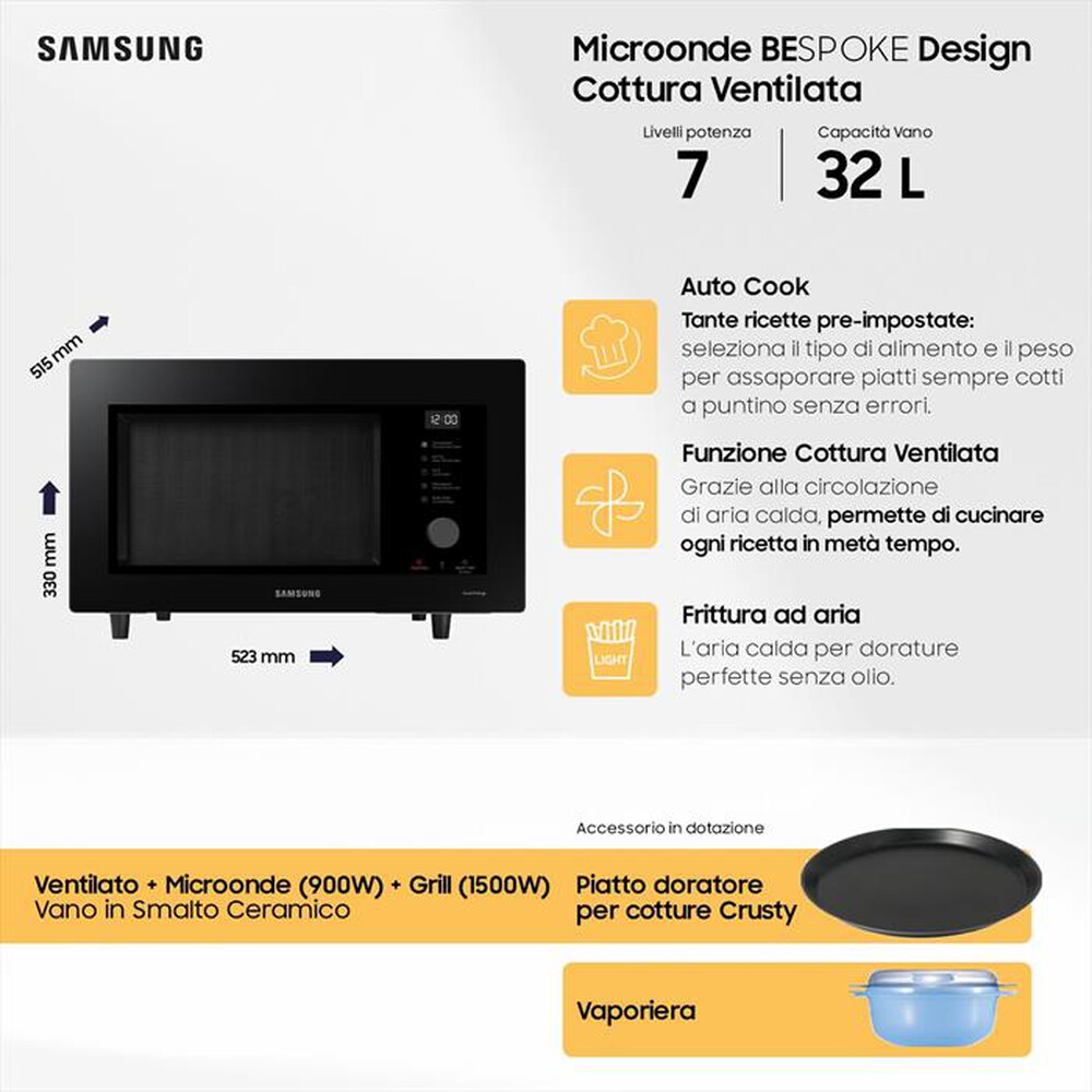 "SAMSUNG - Forno microonde MC32DG7646KKE1-VETRO NERO"