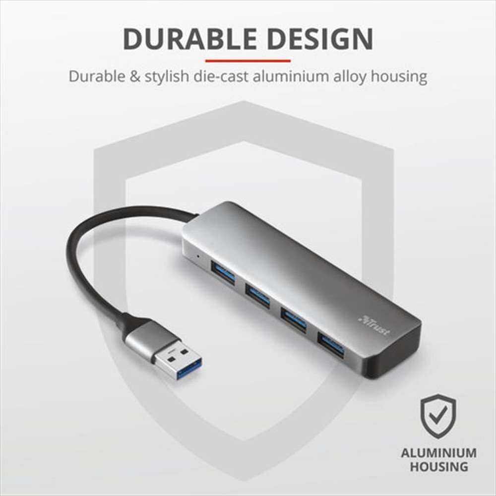 "TRUST - HALYX 4-PORT USB3.2 HUB - Alluminio"