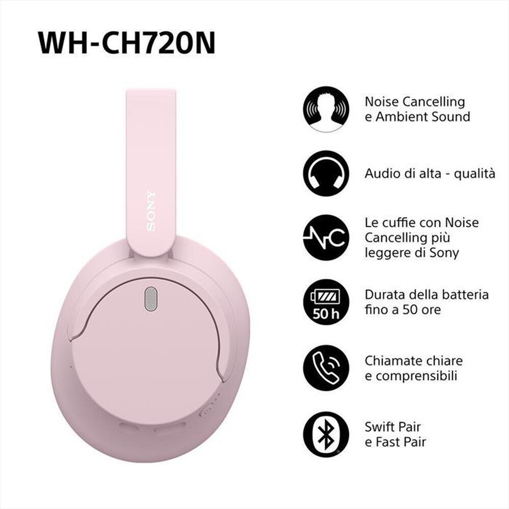 "SONY - Cuffie Bluetooth wireless WHCH720NP.CE7-Rosa"