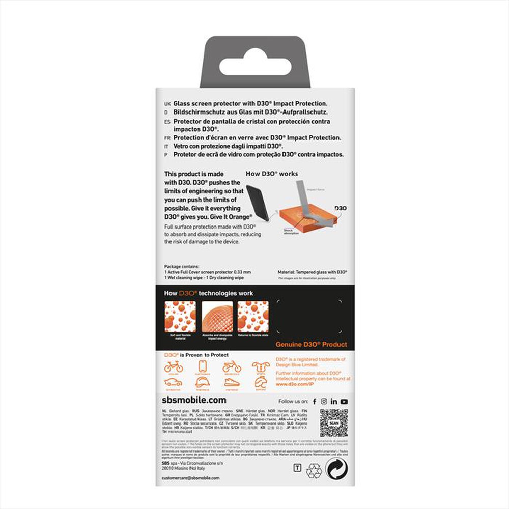 Immagine del prodotto SBS - D3O Screenglass iPhone 16 Pro TED3OSCRGLIP1661P-Trasparente