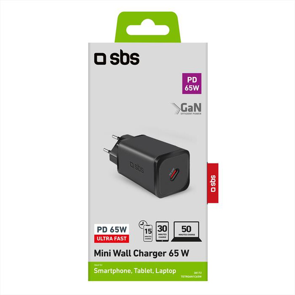 "SBS - Caricatore da rete TETRGAN1C65W-Nero"