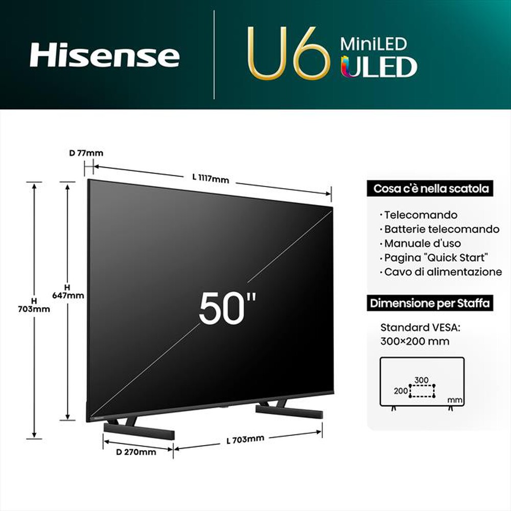 "HISENSE - Smart TV MINI LED UHD 4K 50\" 50U69NQ-NERO"