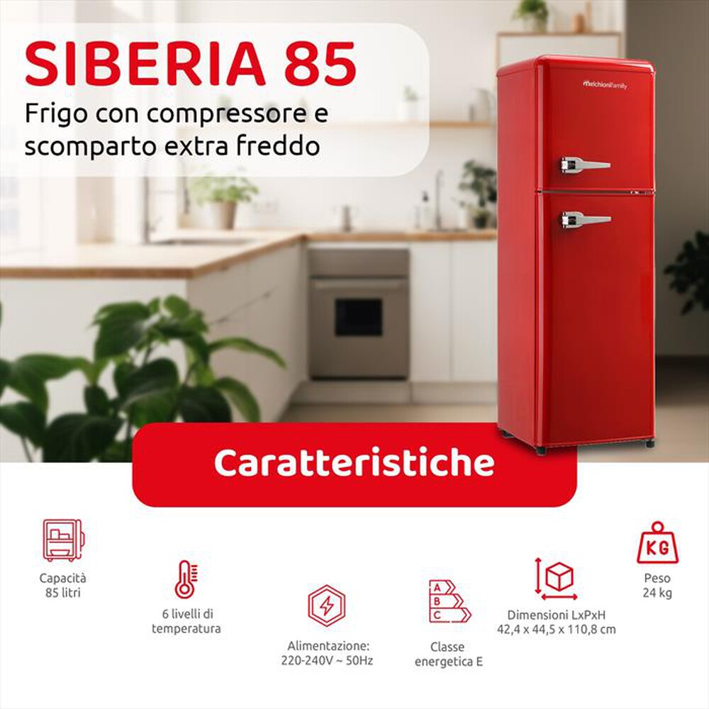 Immagine del prodotto MELCHIONI FAMILY - Frigorifero 2 porte SIBERIA 85 Classe E 85lt-Rosso / Metallo