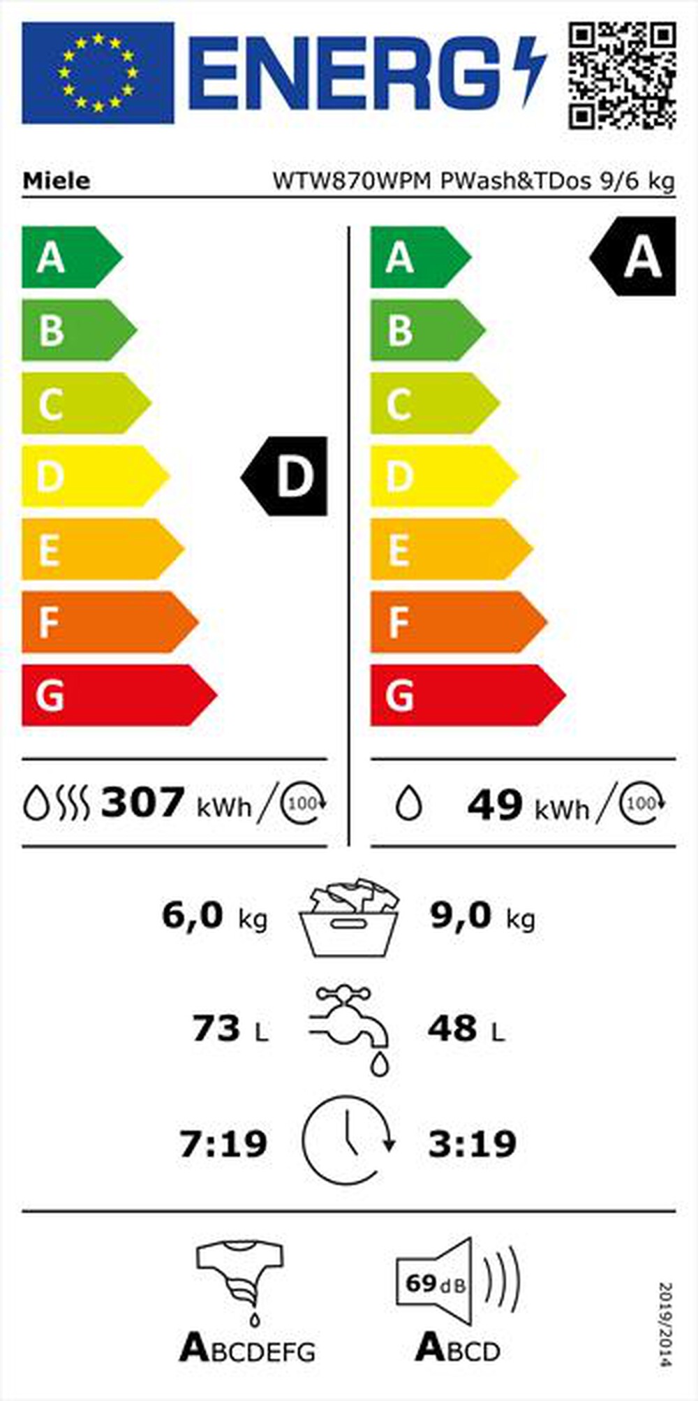 "MIELE - Lavasciuga WTW 870 9/6 Kg Classe D"
