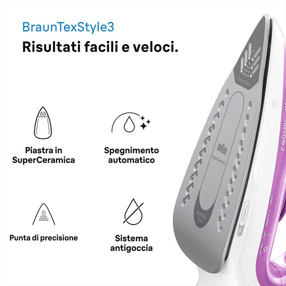Immagine del prodotto BRAUN - Ferro da stiro a vapore TEXSTYLE 3 SI3030PU-BIANCO/ROSA