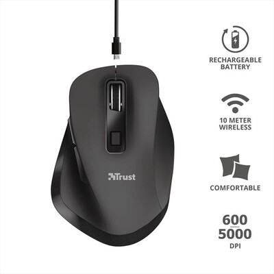 TRUST - FYDA RCHRGABLE WRL MOUSE-Black
