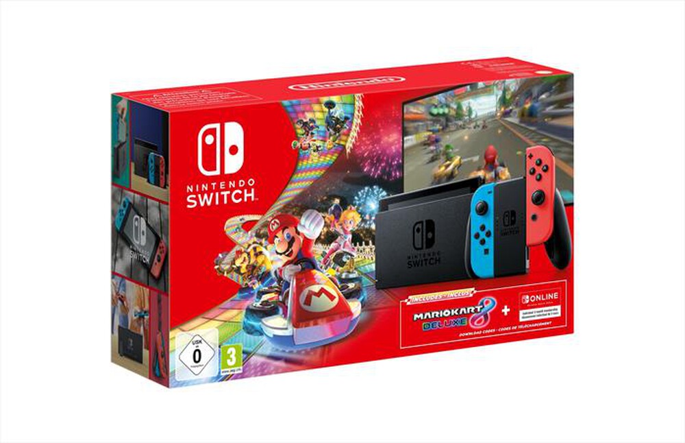 "NINTENDO - Switch +Mario Kart 8 Deluxe+Abbonamento 3 mesi NSO-Rosso/Blu neon"