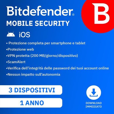 BITDEFENDER - Mobile Security 1 Anno - 3 Dispositivi