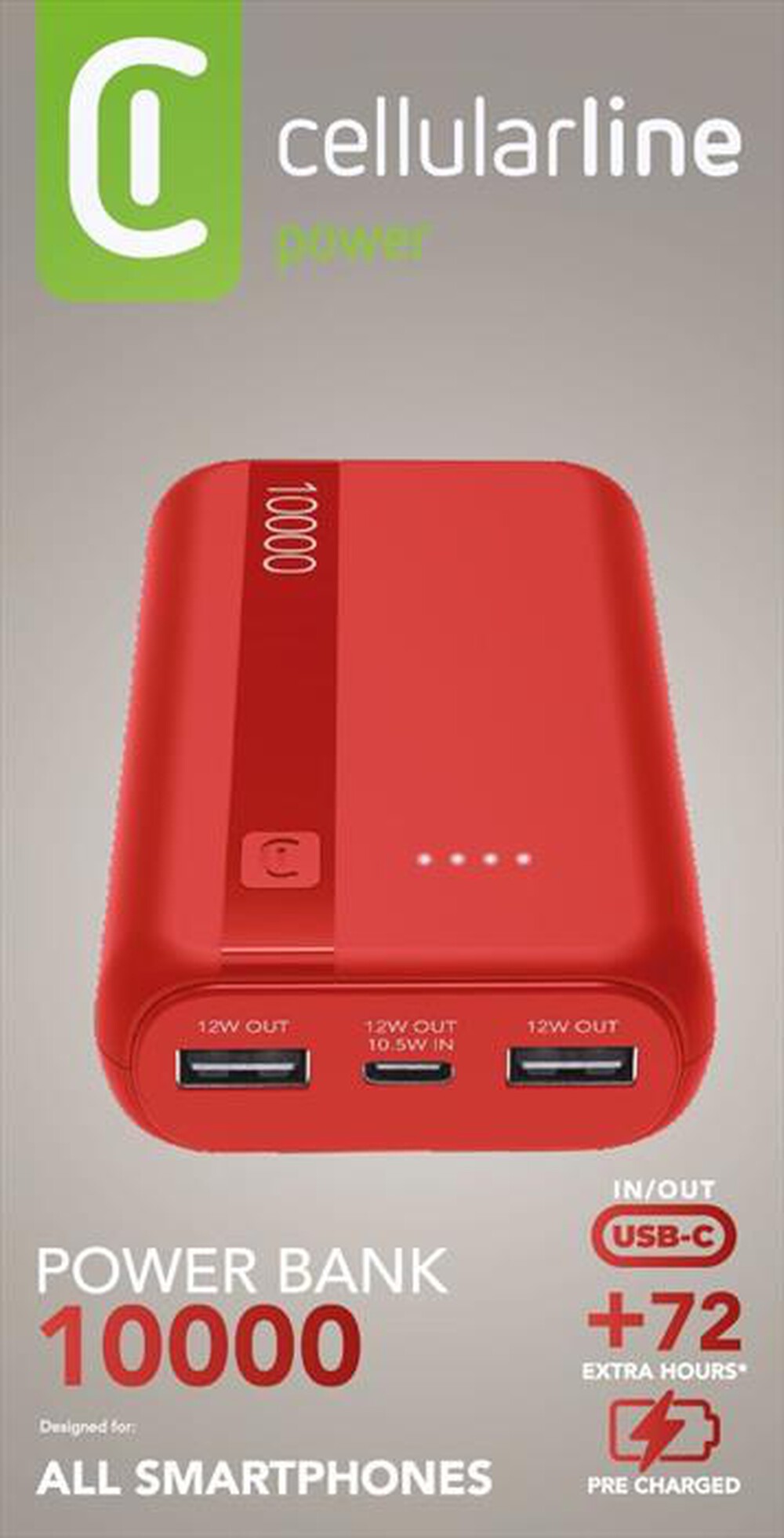 Immagine del prodotto CELLULARLINE - POWER BANK ESSENTIAL 10000-Rosso