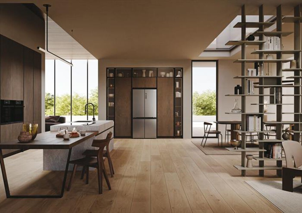 "HAIER - Frigorifero 4 porte HCR79F19ENMM Classe E 646 lt-Platino, Acciaio inossidabile"