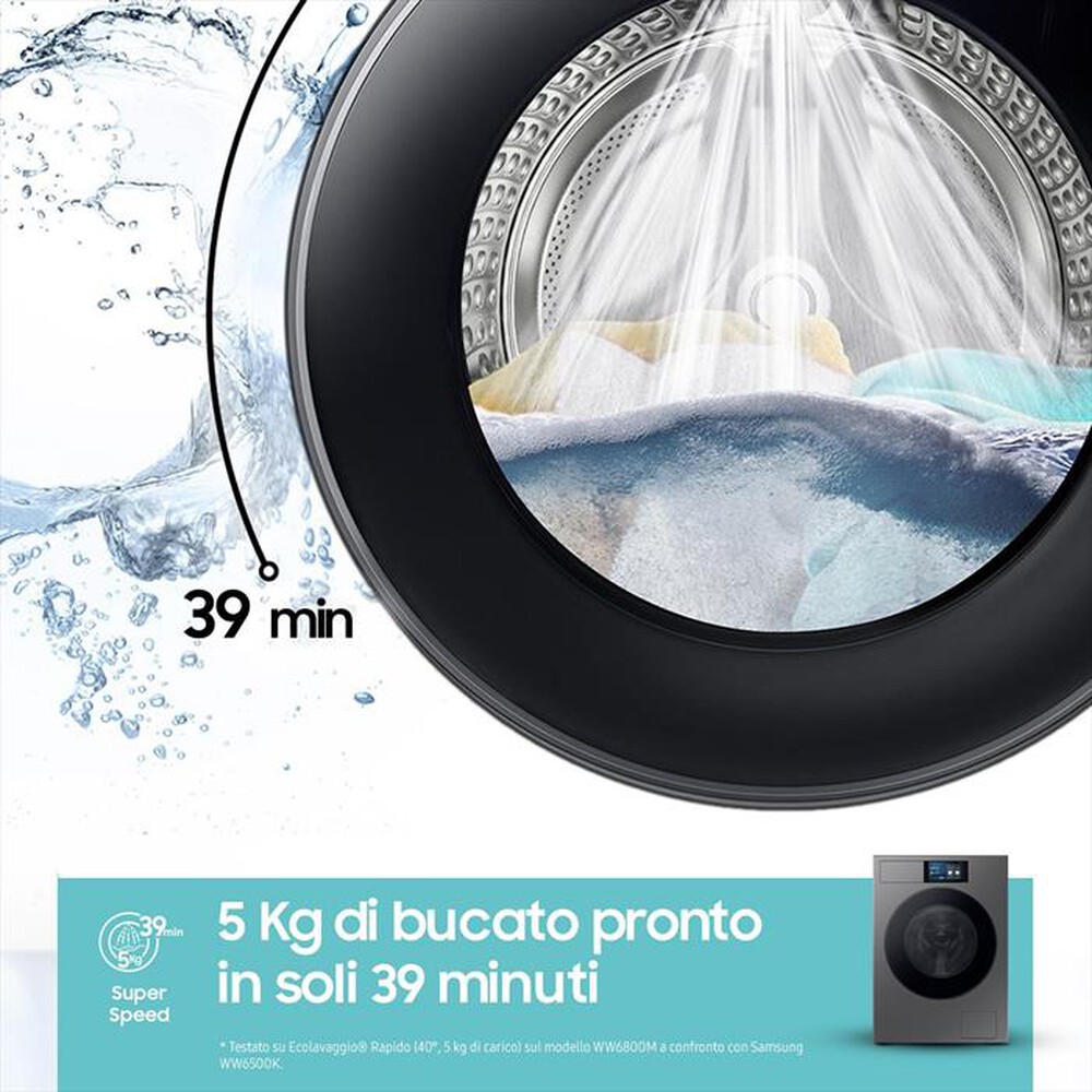 "SAMSUNG - Lavatrice WF90F09C4SU3 9KG Classe A-Dark Silver Steel - oblò Nero"