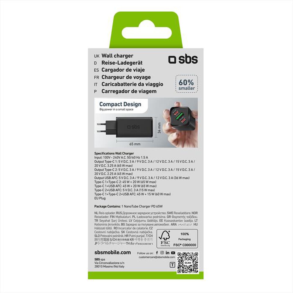 Immagine del prodotto SBS - Caricatore da auto TETRGANUSB2C65W-Nero