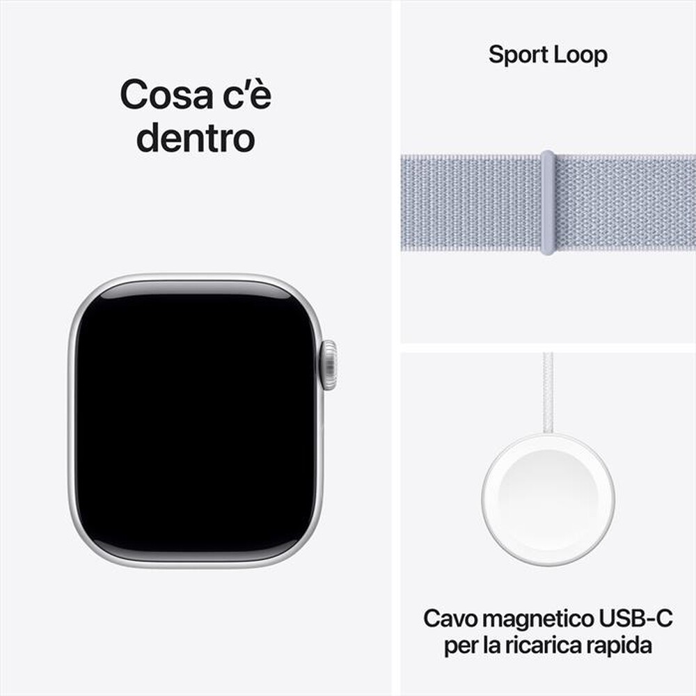 Immagine del prodotto APPLE - Watch Series 10 GPS 42mm Alluminio-Argento - Sport Loop Blu Cloud