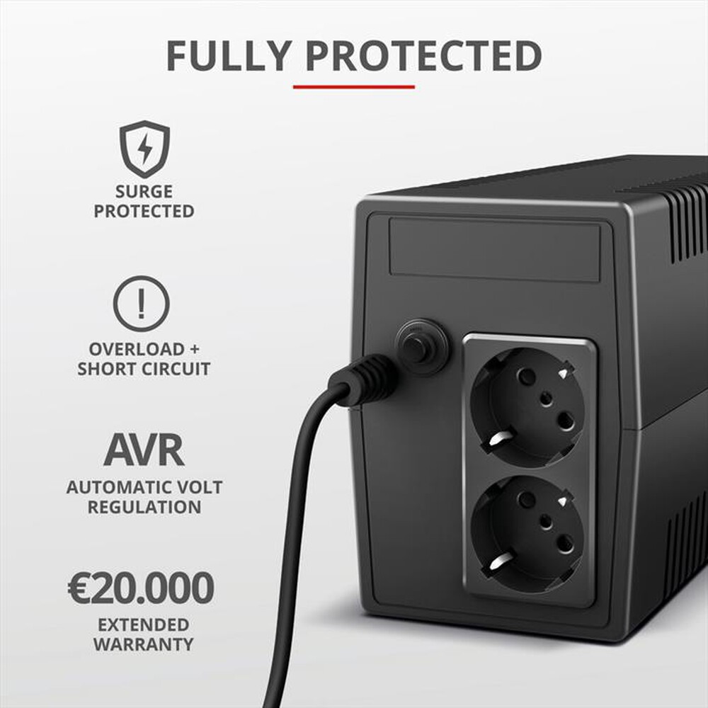 "TRUST - PAXXON 800VA UPS 2 OUTLETS-Black"