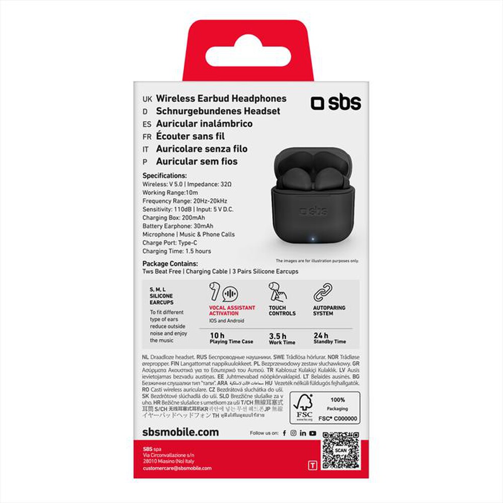 "SBS - Auricolare bluetooth TEEARTWSBEATFREEBTK-Nero"