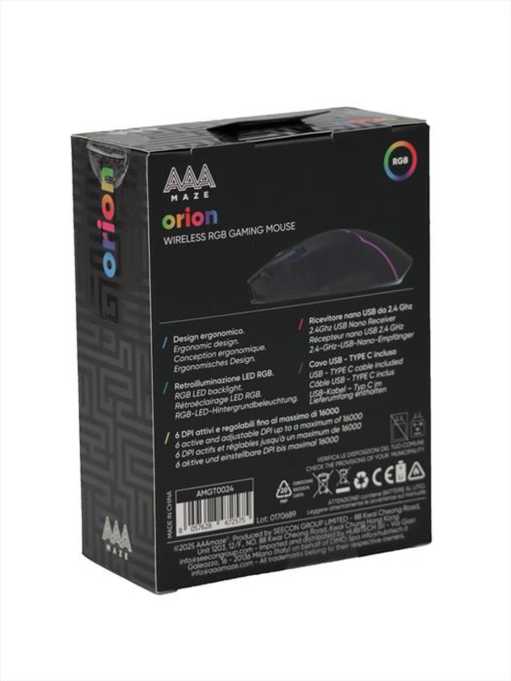 Immagine del prodotto AAAMAZE - MOUSE GAMING ORION WIRELESS RGB-Nero