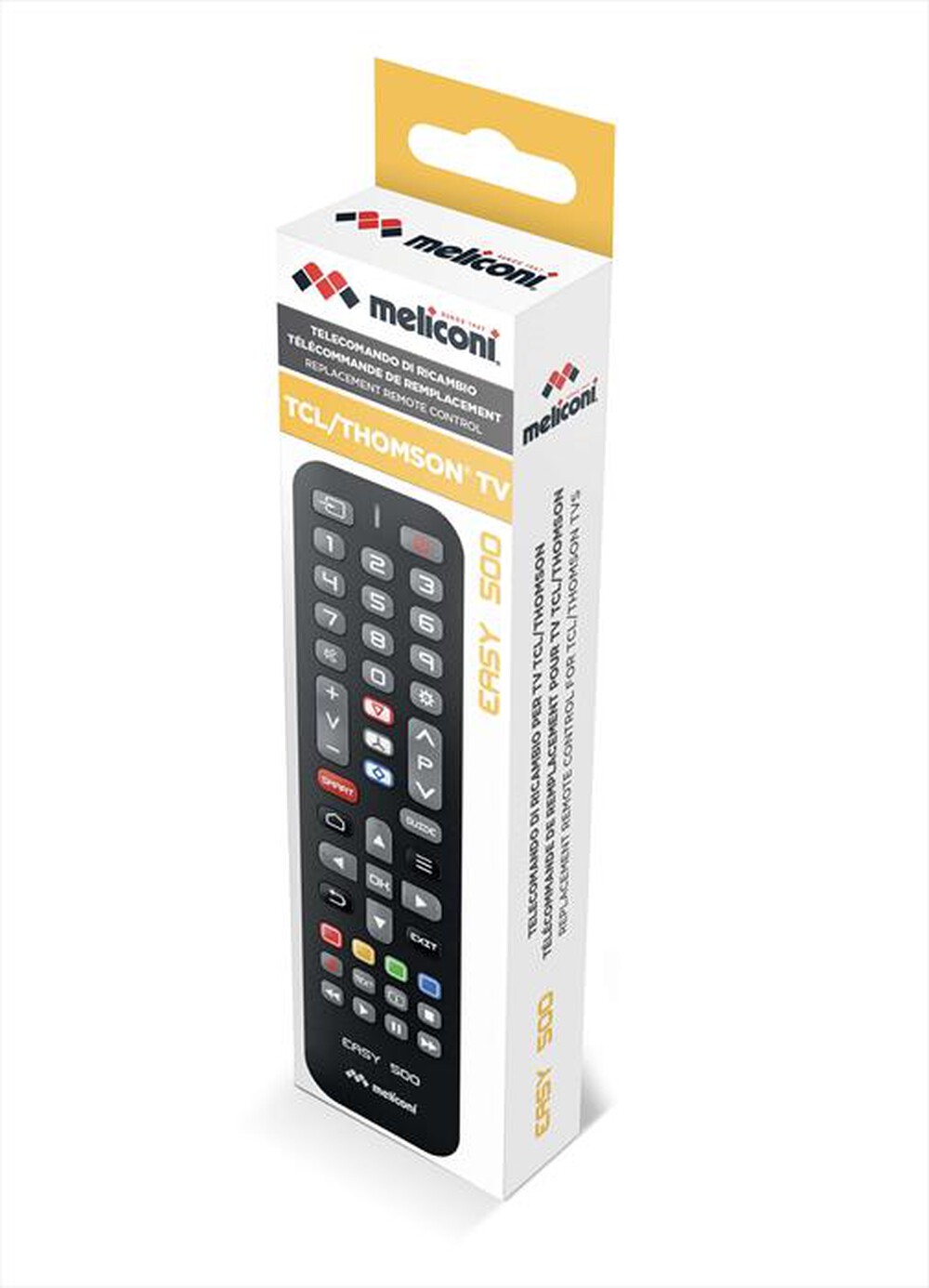 "MELICONI - Telecomando di ricambio EASY 500 PER TCL/THOMSON-Calotta nera, tastiera grigia"