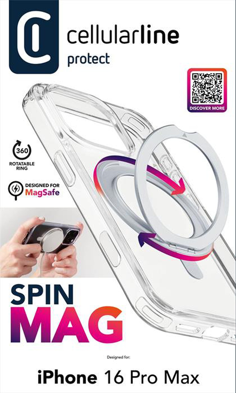 Immagine del prodotto CELLULARLINE - Cover SPIN MAG per iPhone 16 Pro Max-Transparent