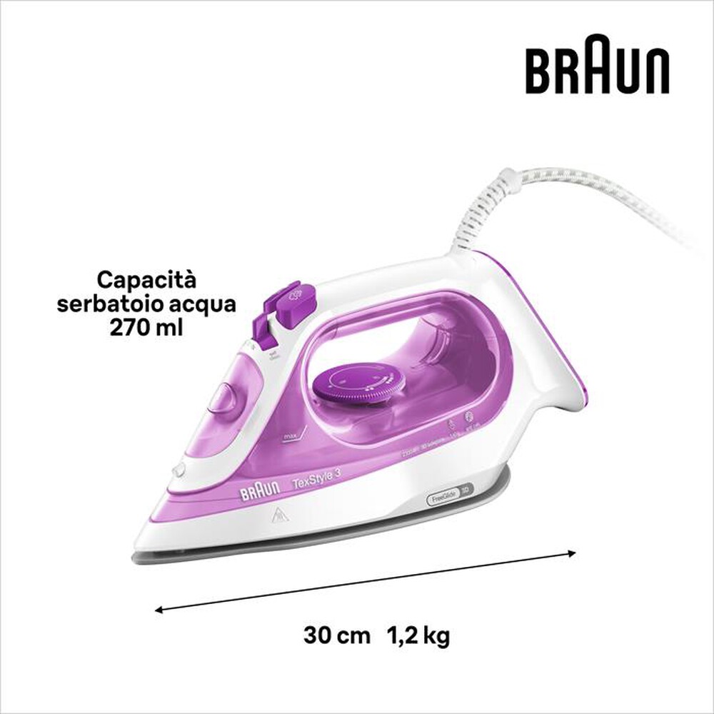 Immagine del prodotto BRAUN - Ferro da stiro a vapore TEXSTYLE 3 SI3030PU-BIANCO/ROSA