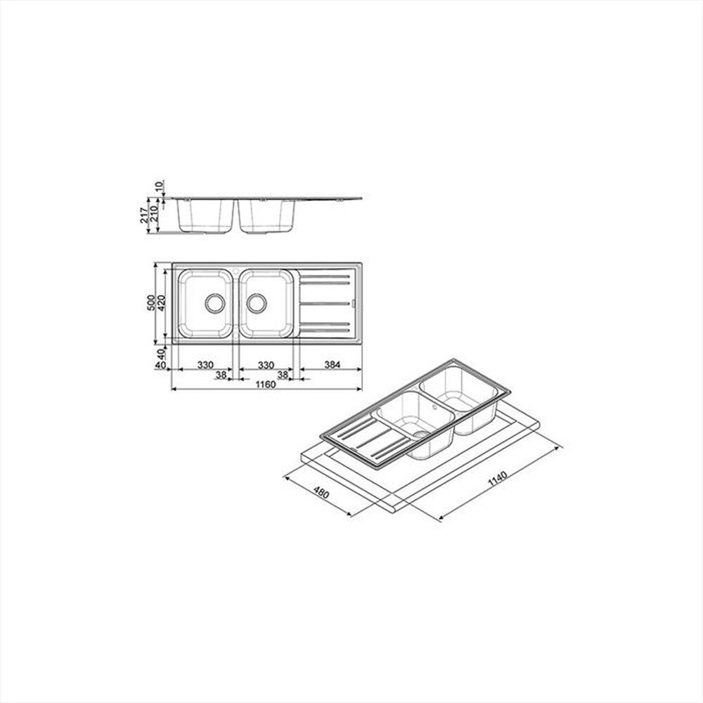 "SMEG - Lavello lineare LZ116B 2 vasche-Bianco"