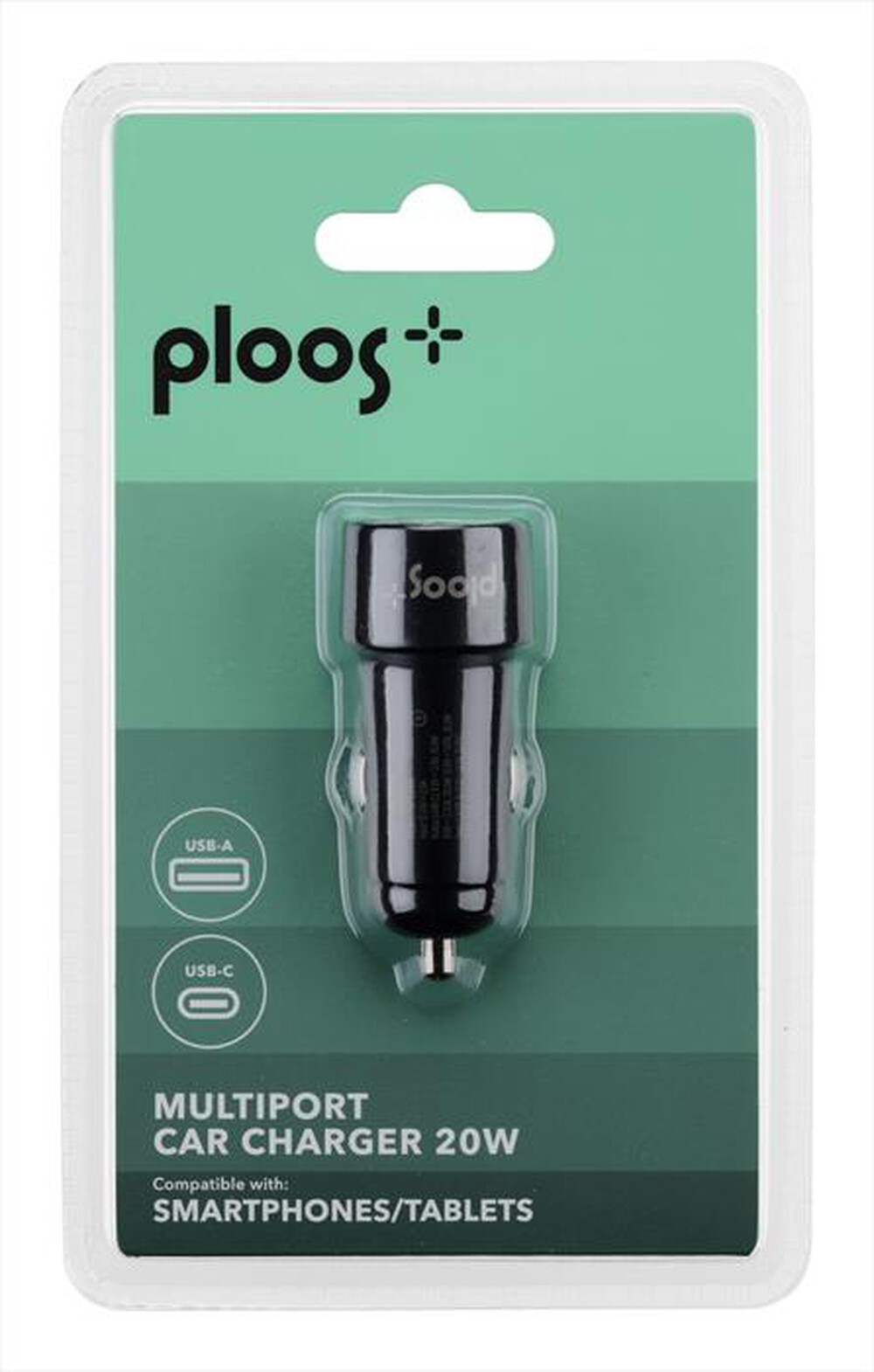 Immagine del prodotto PLOOS - PLOOS - AUTO CHARGER DUAL 20W USB + USB-C-Nero