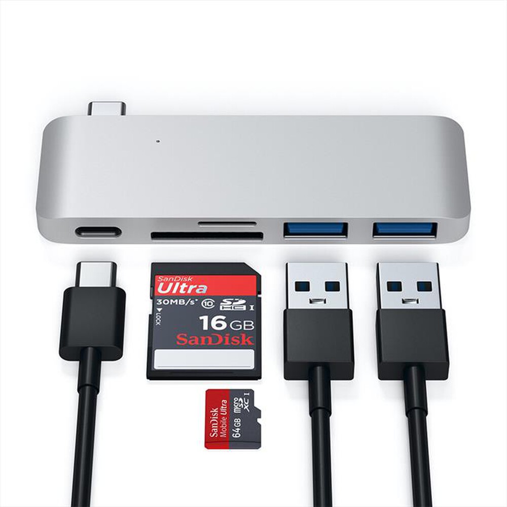 "SATECHI - HUB USB-C CON CARD READER, PORTA USBC PASS THROUGH-SILVER"