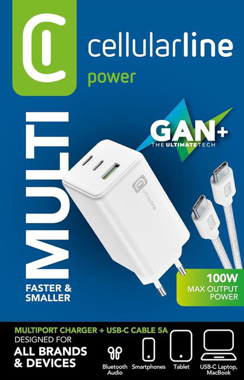 Immagine del prodotto CELLULARLINE - MULTIPOWER 100W KIT ACHKITGAN100WTABW-Bianco