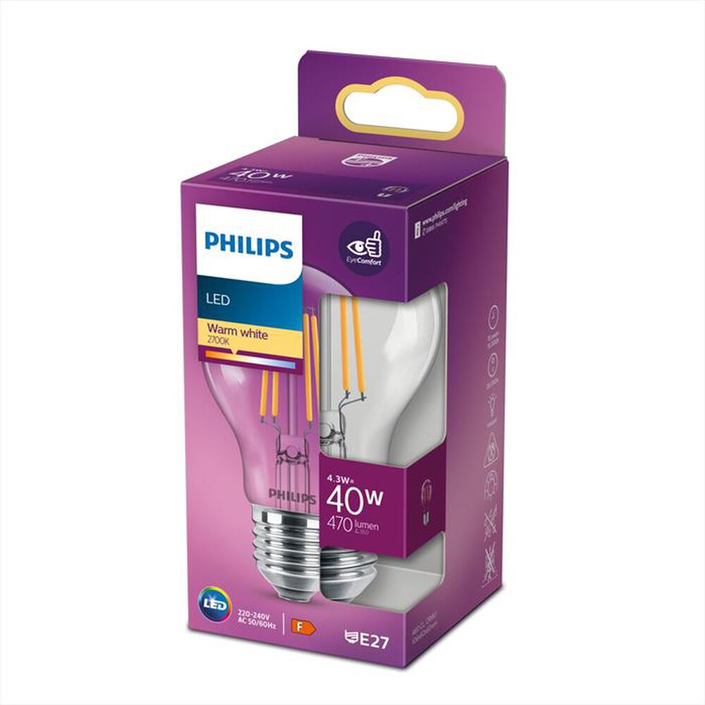 "PHILIPS - LED LAMPADINA 4,3 W 40 W E27 LUCE BIANCA CALDA"
