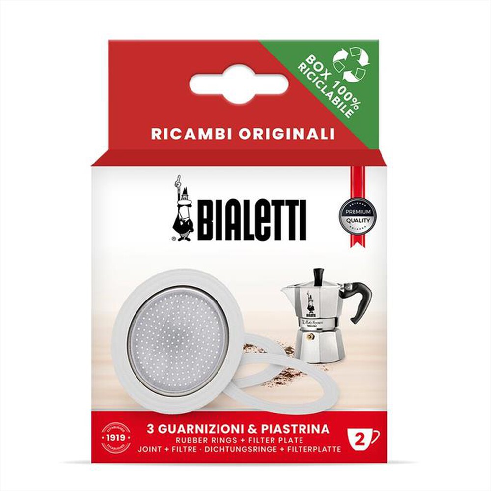 "BIALETTI - 3 GUARNIZIONI + 1 PIASTRINA 2 TAZZE"