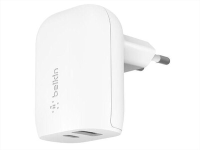 BELKIN - CARICABATTERIE CON PORTA USB-C 20W, PORTA USB-A 12-bianco