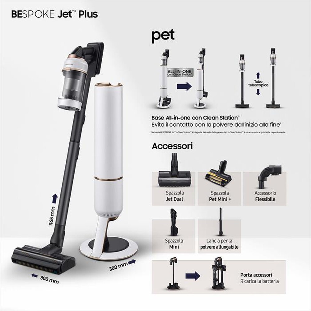 "SAMSUNG - Scopa elettrica BESPOKE JET 2.0 PET VS20B95823W-Misty White"
