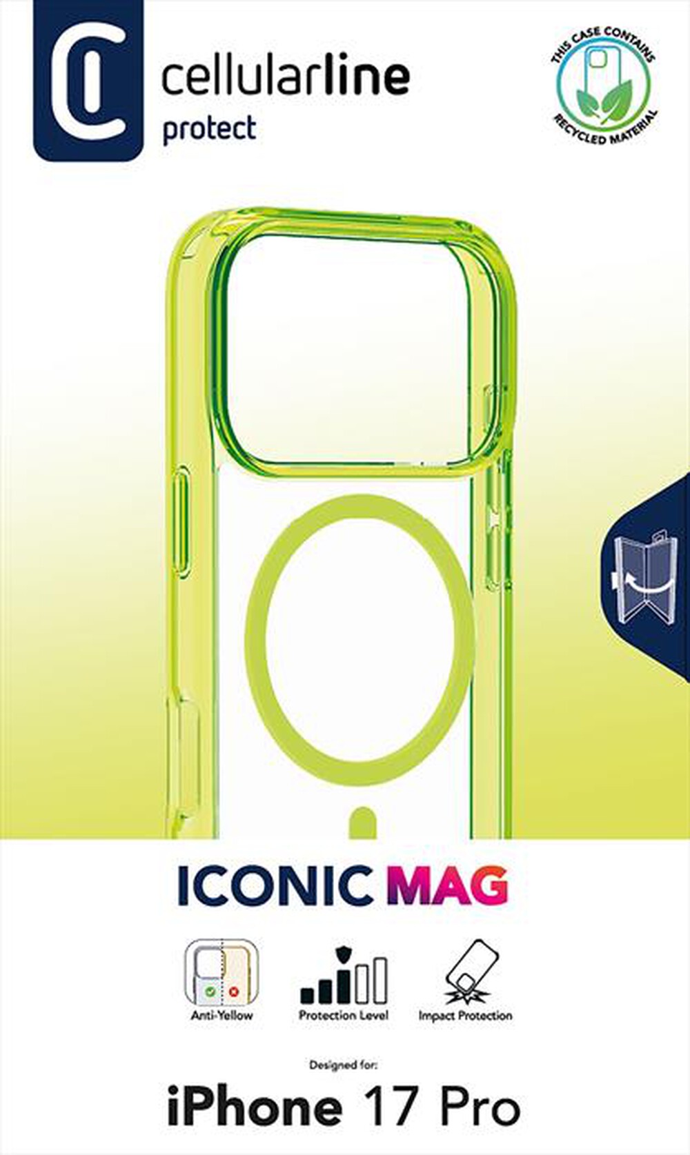 Immagine del prodotto CELLULARLINE - Custodia ICONIC MAG per IPHONE 17 PRO-Lime, Trasparente