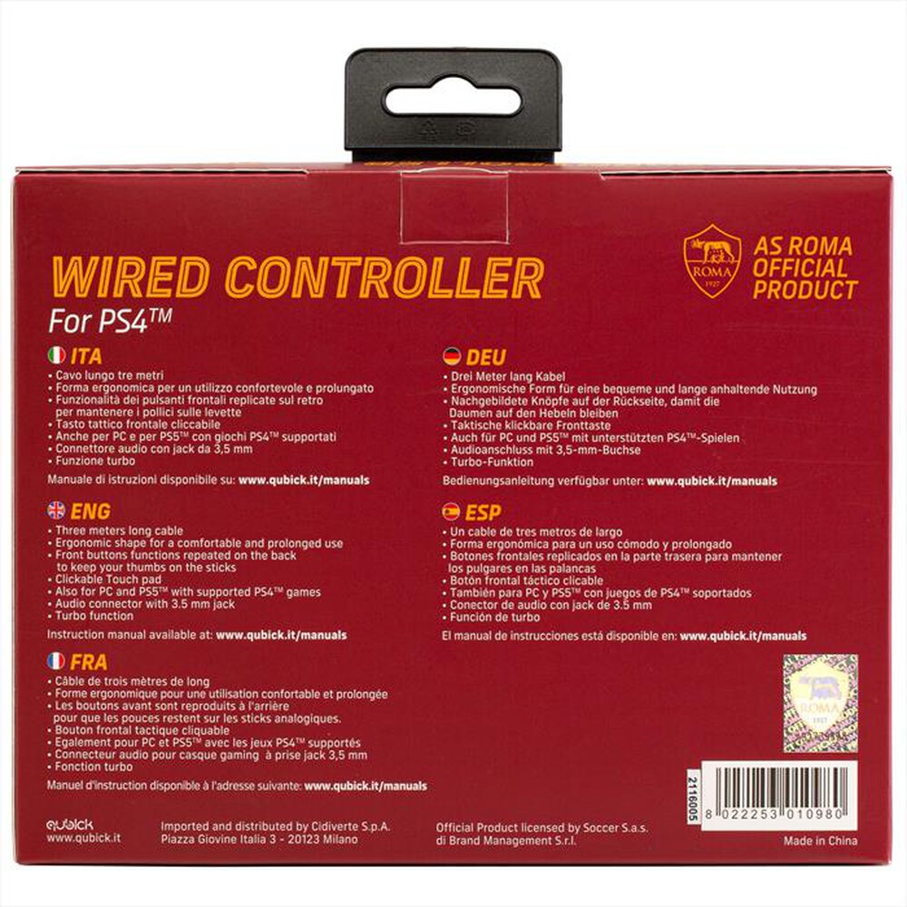 "QUBICK - WIRED CONTROLLER AS ROMA 2.0 PS4"