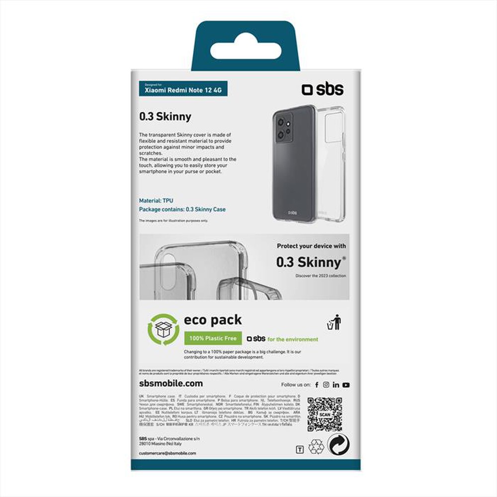 "SBS - Cover skinny TESKINXIRNO12T per Redmi Note 12 4G-Trasparente"